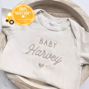 Embroidered Baby Name Onesie® Girl, Boy, Pregnancy Announcement Onesies® Brand, Baby Coming Soon Onesies® Custom Neutral Onesies® Z30
