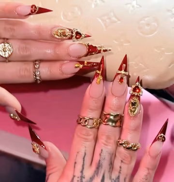 Luxury Red Chrome Press On Nails: Virgin Mary Renaissance Religious Nails