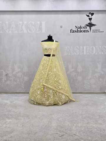 Yellow Floral Sequins Embroidered Lehenga Choli, Indian Wedding Haldi Ceremony Wear