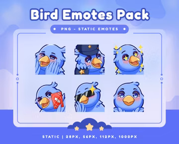Blue Bird Emotes Pack For Twitch, Discord, Youtube/Emotes Bundle/Twitch Emote/Cute Emote/Animal Emote/Chibi Emote/Blue Emoji/Happy Emote/Cry
