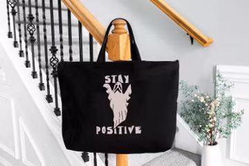 Stay Positive Ghost Tote Bag, Funny Sarcastic Halloween Bag, Cute Spooky Mood Tote, Zippered Bag, Halloween Lover Gift
