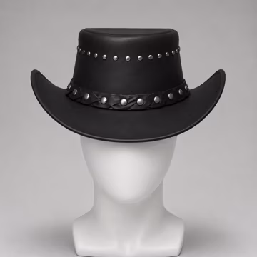 Black Leather Cowboy Hat For Men, Studded Braided Western Halloween