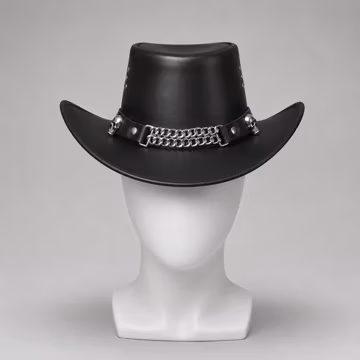 Skull Chain Leather Cowboy Hat Handmade, Gothic Biker Halloween