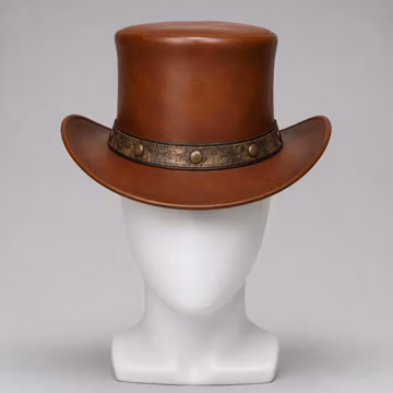 Rustic Brown Leather Top Hat with Studded Band, Western El Dorado Style Unisex Hat