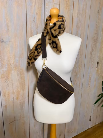 Brown Suede Bum Bag: Cow Leather Fanny Pack, Chocolate Suede Sling Bag