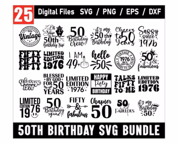 50th Birthday SVG Bundle, 50th Birthday Svg, Vintage 1976 Svg, Fifty Birthday Svg, Birthday Clipart, Fifty SVG,Fifty Birthday Svg