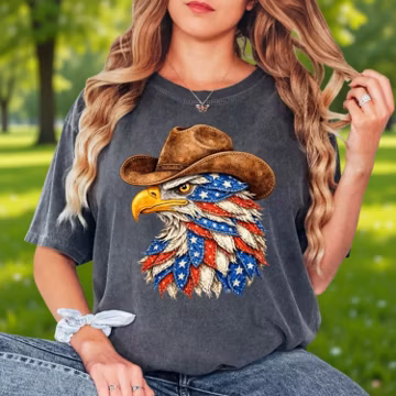 Comfort Colors®, Patriotic Eagle Shirt, American Flag Tee, Cowboy USA Shirt, 4th of July Patriotic Shirt, Print Only Not a Patch