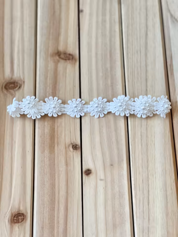 Baby Girls Strand Lace Floral Baptism Headband, Girls Christening Headband, Lace Headband, Baby Toddler Headband, Baby Off-White