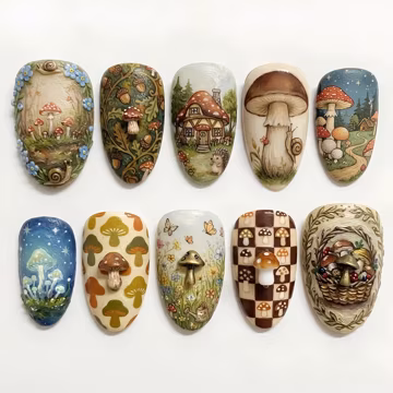 3D Mushroom Press On Nails | Cottagecore Nails | Woodland Fairy Nails | Forest Nature Nails | Handmade Fake Nails