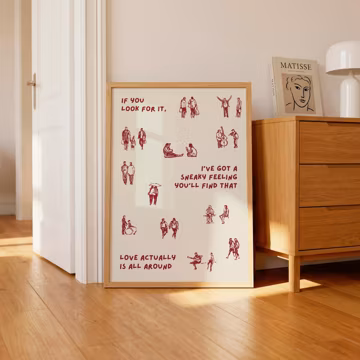 Love actually is all around Print Dorm Room Aesthetic Wall Art Small People Art Tiny Humans Walking Print Minimalist People Wall Art Retro