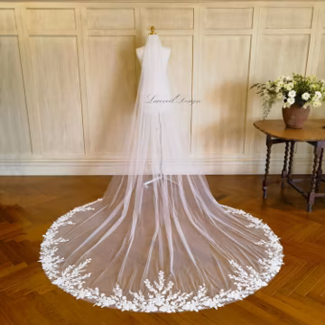 Luxury Beaded Flowery Fairy Wedding Veil, Delicate Wildflowers Cathedral Veil