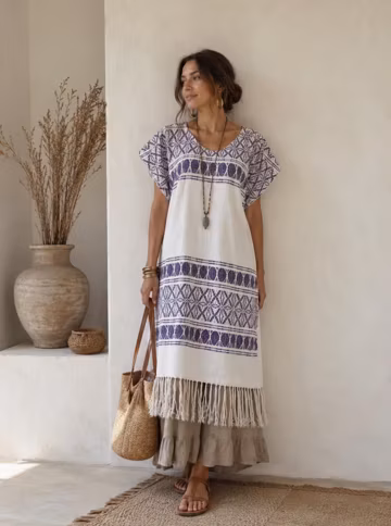 Handmade Mexican Huipil Dress: Artisanal Loom Woven, Fits M/L/XL