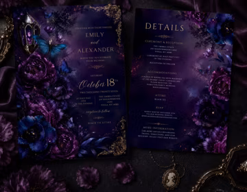 Moody Purple Wedding Invitation Template | Dark Floral Butterfly Invite (Digital Download)
