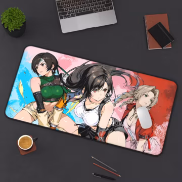 FF Girls Nerdy Desk Mat Mouse Pad, FF7 Game Desk Mat, Tifa Aerith Yuffie Playmat, Gaming Mouse Pad