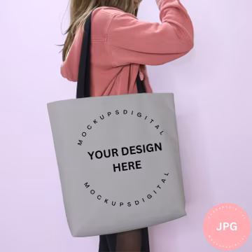 Grey AOP Tote Bag Mockup Canvas Tote Bag Mockup Tote Bag Model Mockup Aesthetic Tote Bag Mockup Black Handle Bag Mockup Shopping Bag Mockup