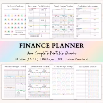 Finance Planner Printable | Adhd Budget Binder | Debt Payoff Tracker | Savings Challenge | Monthly Bill Organizer | PDF | Rainbow