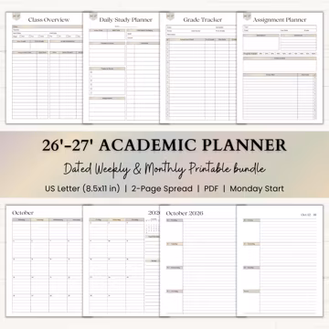 2026-2027 Academic Planner Printable | Dated 2-Page Weekly & Monthly Spread | ADHD High School Student Planner | PDF | Boho