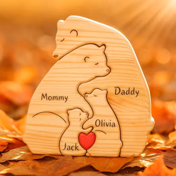 Personalized Wooden Bear Family Puzzle โ Custom Housewarming Gift | Rustic Family Name Decor | Custom Names Family Keepsake, New Baby Gift