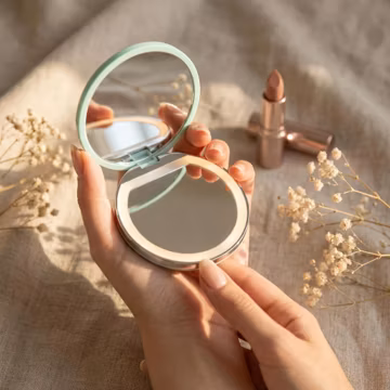 Personalized LED Makeup Mirror custom Bridesmaid proposal Gift | Engraved Birth Flower and Monogram Rechargeable Travel Vanity Pocket Mirror