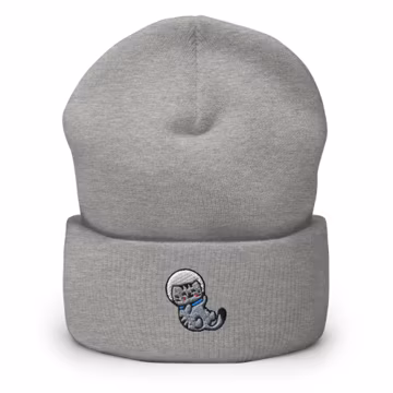 Fishbowl Astronaut Cat Embroidered Cuffed Beanie: Cozy Unisex Winter Cap