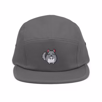Chinchilla Embroidered 5‑Panel Cotton Camper Cap: Adjustable Fit