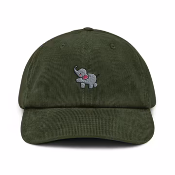 Baby Elephant Embroidered Cotton Corduroy Hat: Adjustable Fit