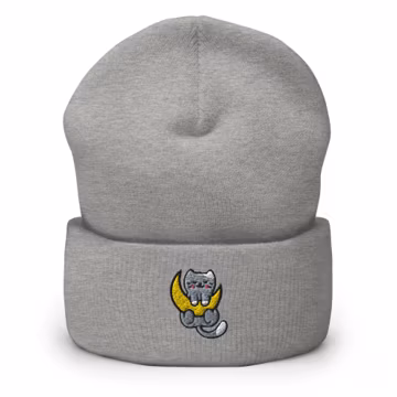 Cat on the Moon Embroidered Cuffed Beanie: Cozy Unisex Winter Cap