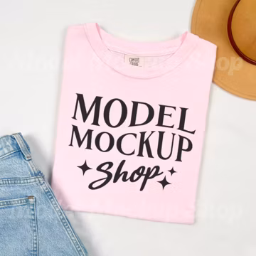 Comfort Colors 1717 Blossom Flat Lay Mockup, C1717 Blossom Flat Lay Mockup, Pink Shirt Mockup, C1717 Pink Tshirt Flatlay Mock-up
