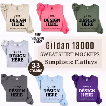 Gildan 18000 Sweatshirt Mockup Bundle, Folded Flat Lay Crewneck, Minimalist POD Sweater Template, Neutral Simple Aesthetic