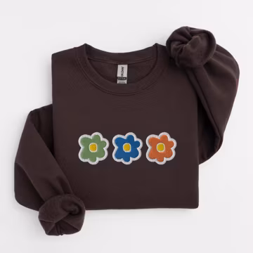 Embroidered Retro Flower Crewneck Sweatshirt