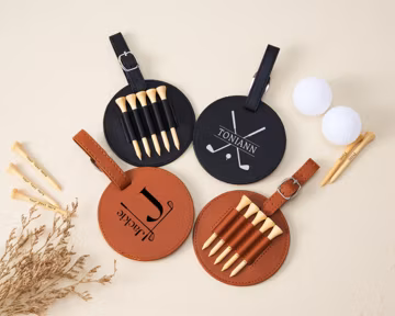 Personalized Leather Golf Bag Tag with Tees,Custom Engraved Golf Tee Holder Gift for Golf Lovers, Unique Golf Accessories, Groomsmen Gift