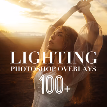 Lighting Photoshop Overlays, Photo Overlays Package, Sunlight Natural Sunray Lens Flare PS Texture Background Effect PNG JPG Psd Bundle