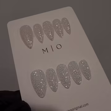 Silver White holographic Sugar Glitter Press on Nails, Rainbow glitter nail, Sparkly nails for party, Glossy or Matte, MO813