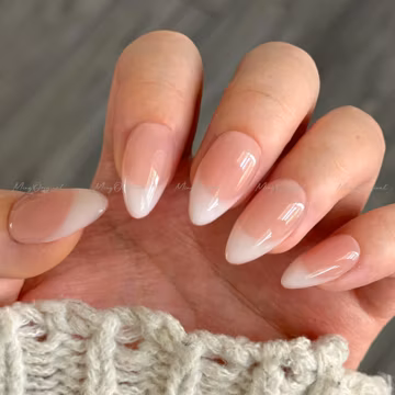 Milky french tip natural press on nail, Premium Hand paint Nails, milky white Fake nails, Handmade milky jelly nail, gift for her, MO566