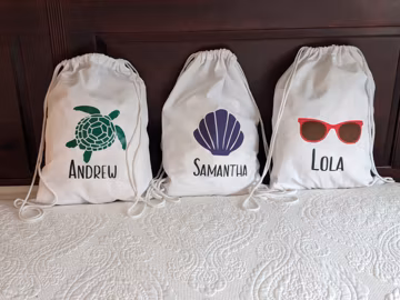 Custom Drawstring Backpack for Kids: Tropical Sea Animal Cotton Cinch Bag - Family Vacation Bags, Light Weight Beach Sack for Children