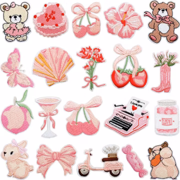 Pink Girl Patch,Pink Valentine Day Embroidery Patch,Bear Patch,Iron on Patch Badge