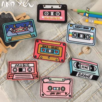 Vintage Music Cassette Style Fabric Patches,Music Tape Embroidered Patches,DIY Iron On Patch