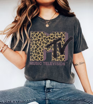 MTV Classic Leopard Print Bold Logo Shirt, Music Television MTV Logo Tee, Retro 80s 90s Style MTV Tee, Music Family Matching Tee