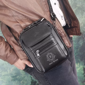 Engraved Vegan Leather Crossbody Bag / Men's Shoulder Satchel Gift Set