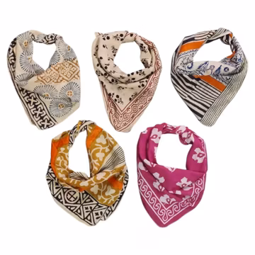 Cotton Bandana Headband Set of 5 : Block Print Neckerchiefs, Cowboy Wild Rags