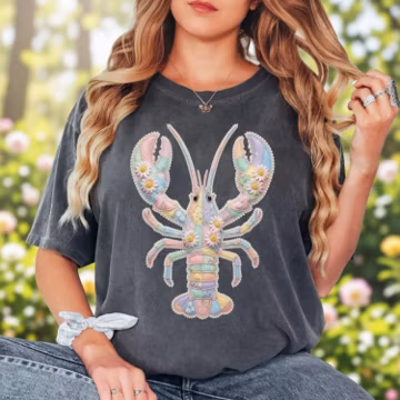 Comfort Colors® Lobster Shirt, Coastal Grandma Tee, Beach Summer Shirt, Pastel Lobster Tee, Ocean Lover Shirt, Cute Sea Animal Tee
