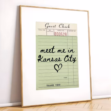 Kansas City Guest Check Print Poster Wall Art Missouri Art Minimalist Kansas City Art Heart Art Missouri Print Wall Art Print Digital