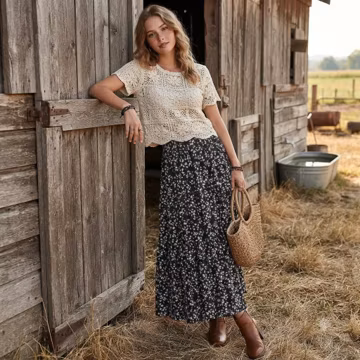 Women's Floral Maxi Skirt, High Waist Tiered A Line Skirt, Boho Ruffle Long Skirt, Summer Vacation Beach Holiday Skirt