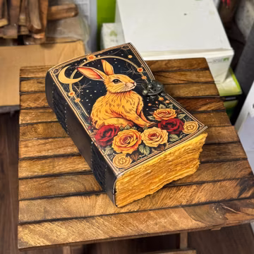 Bunny Rabbit Leather Grimoire Journal: Handmade Deckle Edge Notebook