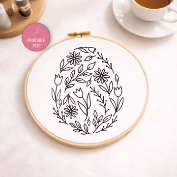 Easter Egg Embroidery Pattern PDF • Spring Floral Egg Design • Printable Hand Embroidery Template