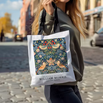 William Morris Print Tote Bag, William Morris Strawberry Thief Tote Bag, Mom Gift from Daughter, Art Student Tote Bag, William Morris Art