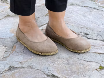 Copper Earthing Barefoot Flats: Taupe Suede Grounding Shoes