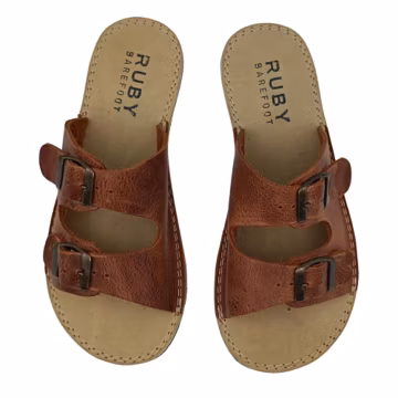Barefoot Leather Brown Slippers, Sustainable Barefoot Sandals, Wide Slipper For Women