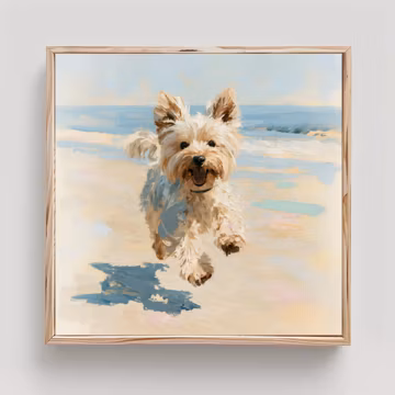 Yorkshire Terrier on Beach Art Yorkie Print From an Original Impasto Oil Painting