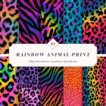 19 Rainbow Animal Print Seamless Backdrops – Neon Leopard & Zebra Patterns for Canva + Photoshop | Instant Download
